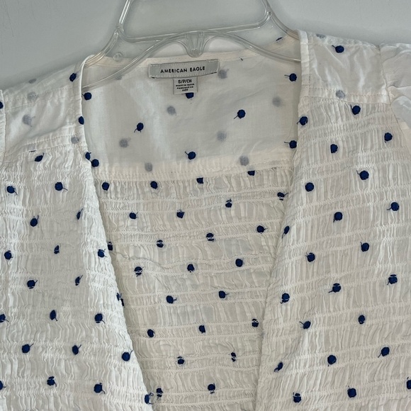American Eagle Cropped Short Sleeve Front Tie Shirt Polkadot Size Small - Picture 2 of 13